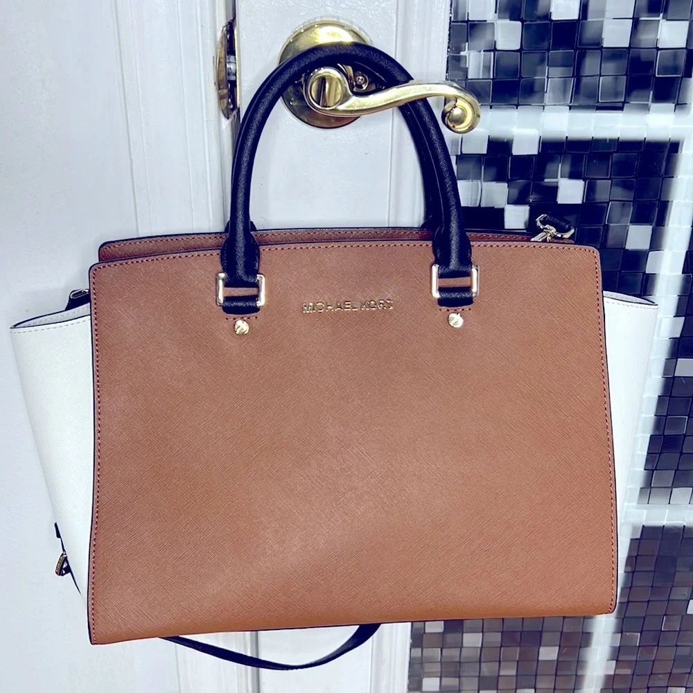 Michael Kors | Bags | Michael Kors Brown Black White Leather Large